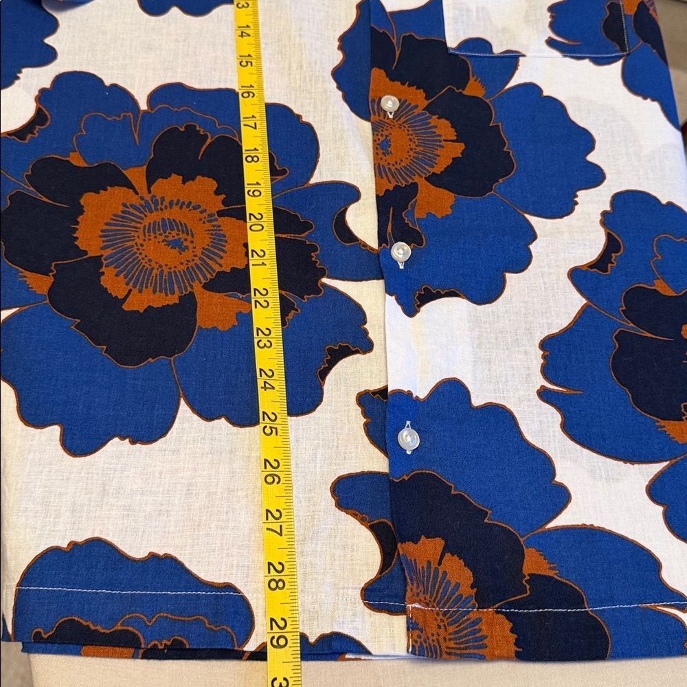 Gap Linen Blend Short Sleeve Button Down Shirt Men's L Blue Orange Floral Vacati - Picture 9 of 12